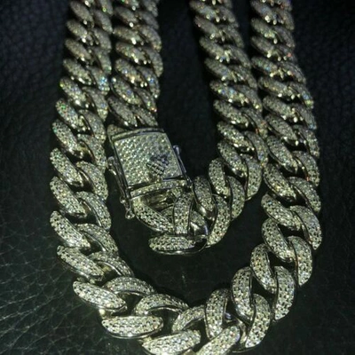 Pre-owned Silver Mens Cuban Miami Link 12mm Chain 925  40-60ct Simulated Diamonds 18-30"