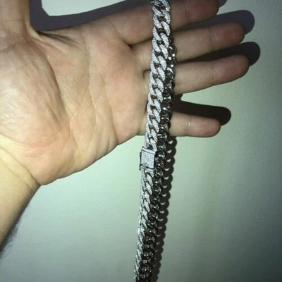 Pre-owned Silver Mens Cuban Miami Link 12mm Chain 925  40-60ct Simulated Diamonds 18-30"
