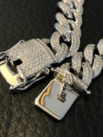 Pre-owned Silver Mens Cuban Miami Link 12mm Chain 925  40-60ct Simulated Diamonds 18-30"