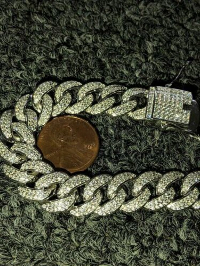 Pre-owned Silver Mens Cuban Miami Link 12mm Chain 925  40-60ct Simulated Diamonds 18-30"