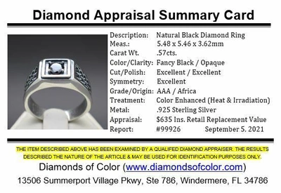 Pre-owned Black Diamond .57cts 5.48mm Men's Real  Treated Ring Aaa Grade & $635 Value In Fancy Black