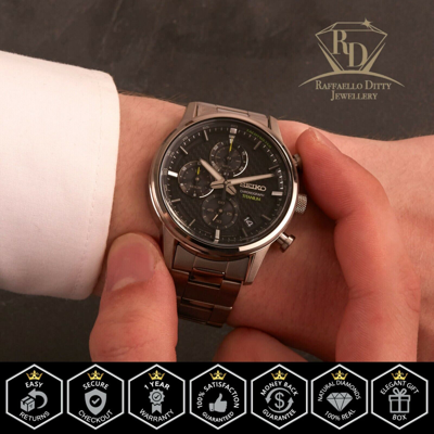 Pre-owned Seiko Men's Watch Quartz Chronograph Black Dial Titanium Bracelet W/ Date Ssb389