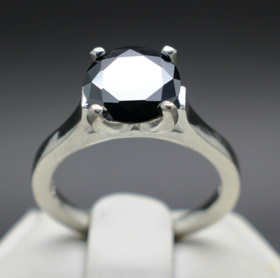 Pre-owned Black Diamond 3.00cts 9.51mm Real  Enhanced Engagement Size 7 Ring & $1700 Value. In Fancy Black