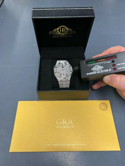 Pre-owned Italiano Silver Inc Real Moissanite Mens Watch Iced Skeleton Back 44mm Hip Hop Passes Tester Large