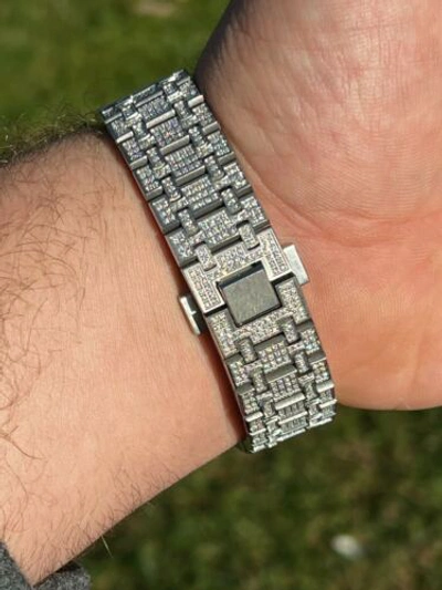 Pre-owned Italiano Silver Inc Real Moissanite Mens Watch Iced Skeleton Back 44mm Hip Hop Passes Tester Large