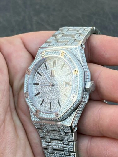 Pre-owned Italiano Silver Inc Real Moissanite Mens Watch Iced Skeleton Back 44mm Hip Hop Passes Tester Large