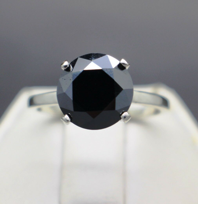 Pre-owned Black Diamond 2.25cts 8.40mm Real  Treated Engagement Size 7 Ring & $1325 Value. In Fancy Black