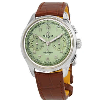 Pre-owned Breitling Premier Chronograph Hand Wind Green Dial Men's Watch Ab0930d31l1p1