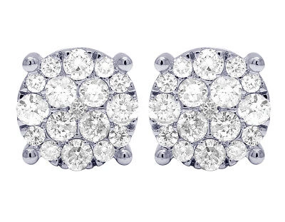 Pre-owned Jewelry Unlimited Men's Ladies Real Diamond Cluster Studs Earrings In 10k White Gold 3 1/2 Ct 13mm