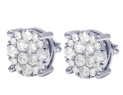 Pre-owned Jewelry Unlimited Men's Ladies Real Diamond Cluster Studs Earrings In 10k White Gold 3 1/2 Ct 13mm