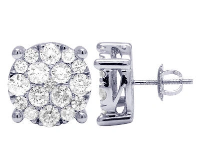 Pre-owned Jewelry Unlimited Men's Ladies Real Diamond Cluster Studs Earrings In 10k White Gold 3 1/2 Ct 13mm