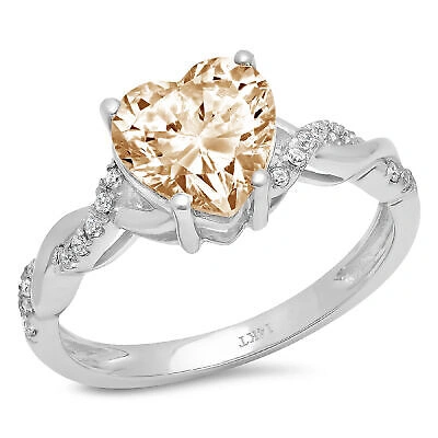 Pre-owned Pucci 2.19ct Heart Twisted Halo Natural Morganite Promise Wedding Ring 14k White Gold In D