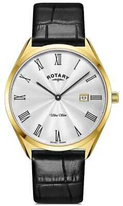 Pre-owned Rotary Men's Ultra Slim | Gold Pvd Plated Case | Black Leather Strap Gs08013/01