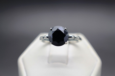 BLACK DIAMOND Pre-owned 2.13cts 8.42mm Real  Treated Size 7 Scroll Ring & $1265 Value. In Fancy Black
