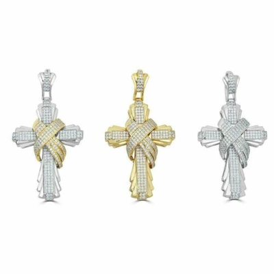 Pre-owned Silver Large Hip Hop Cross Pendant 925  / Gold Plated Moissanite Passes Test