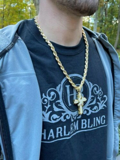 Pre-owned Silver Large Hip Hop Cross Pendant 925  / Gold Plated Moissanite Passes Test