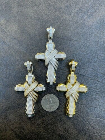 Pre-owned Silver Large Hip Hop Cross Pendant 925  / Gold Plated Moissanite Passes Test