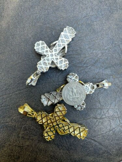 Pre-owned Silver Large Hip Hop Cross Pendant 925  / Gold Plated Moissanite Passes Test