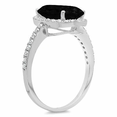 Pre-owned Pucci 2.86 Oval Cut Halo Natural Onyx Promise Bridal Wedding Ring Solid 14k White Gold In D