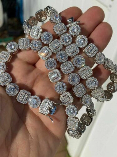 Pre-owned Silver Men's Real Baguette Tennis Chain Real Solid 925  Iced Fully Flooded Out Cz