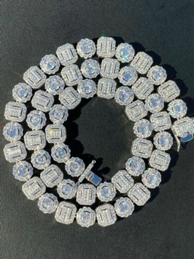 Pre-owned Silver Men's Real Baguette Tennis Chain Real Solid 925  Iced Fully Flooded Out Cz
