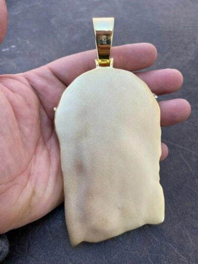 Pre-owned Silver Huge 6" 310 Gram 14k Gold Plated 925  Mens Jesus Piece Pendant Necklace Cz