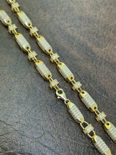 Pre-owned Silver Men Bullet Chain 14k Gold Plated Real 925  Iced Flooded Hiphop Necklace Cz
