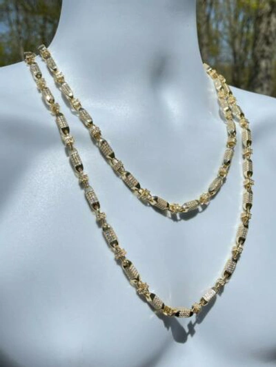 Pre-owned Silver Men Bullet Chain 14k Gold Plated Real 925  Iced Flooded Hiphop Necklace Cz