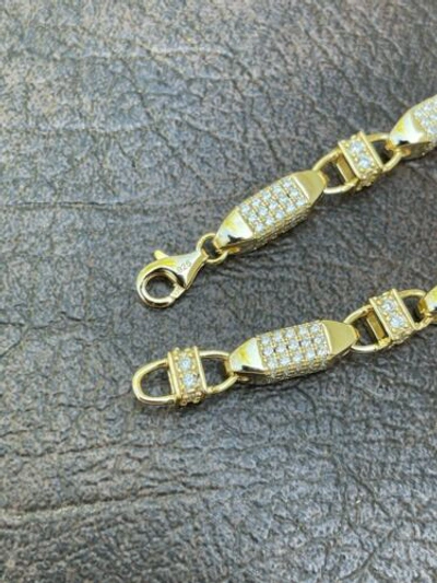 Pre-owned Silver Men Bullet Chain 14k Gold Plated Real 925  Iced Flooded Hiphop Necklace Cz