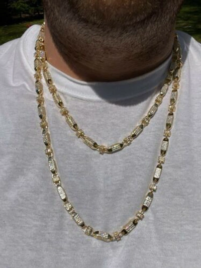 Pre-owned Silver Men Bullet Chain 14k Gold Plated Real 925  Iced Flooded Hiphop Necklace Cz
