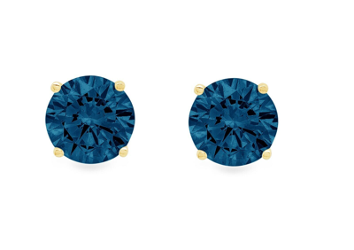 Pre-owned Pucci 4 Ct Round Natural London Blue Topaz Stud Earrings 14k Yellow Gold Push Back In D