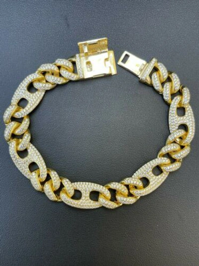 Pre-owned Harlembling 14k Gold Vermeil Plated 925 Silver Miami Cuban Iced Figarucci Gucci Bracelet Cz