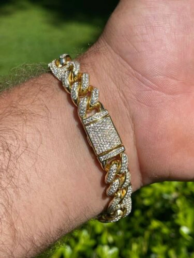 Pre-owned Harlembling 14k Gold Vermeil Plated 925 Silver Miami Cuban Iced Figarucci Gucci Bracelet Cz