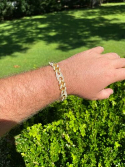 Pre-owned Harlembling 14k Gold Vermeil Plated 925 Silver Miami Cuban Iced Figarucci Gucci Bracelet Cz