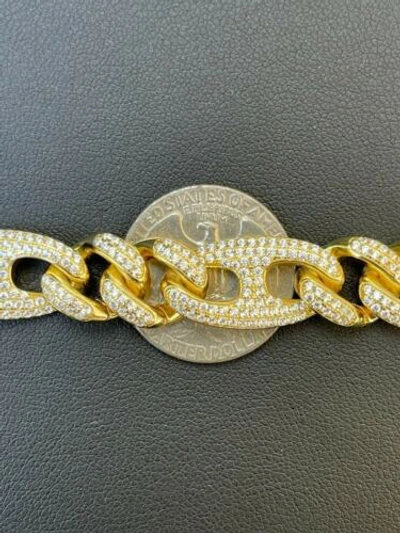 Pre-owned Harlembling 14k Gold Vermeil Plated 925 Silver Miami Cuban Iced Figarucci Gucci Bracelet Cz