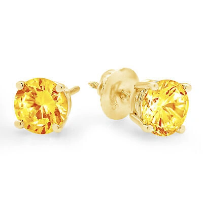 Pre-owned Pucci 3.0 Ct Round Cut Solitaire Natural Citrine Stud Earrings Real 14k Yellow Gold