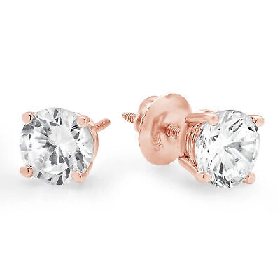 Pre-owned Pucci 3.0ct Round Cut Solitaire Synthetic Moissanite Stud Earrings Solid 14k Rose Gold In D