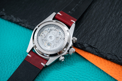 Pre-owned Pagani 40mm Automatic Mechanical Watch Silver Chrome Rainbow Red Oil Waxed Leather Band