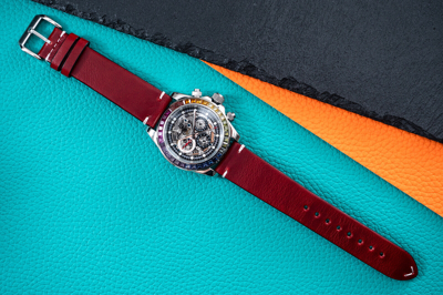 Pre-owned Pagani 40mm Automatic Mechanical Watch Silver Chrome Rainbow Red Oil Waxed Leather Band