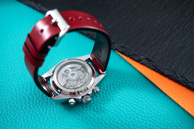 Pre-owned Pagani 40mm Automatic Mechanical Watch Silver Chrome Rainbow Red Oil Waxed Leather Band