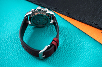 Pre-owned Pagani 40mm Automatic Mechanical Watch Silver Chrome Rainbow Red Oil Waxed Leather Band