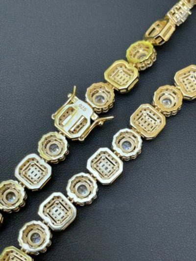 Pre-owned Harlembling Men's Baguette Tennis Chain 14k Gold Plated & Solid 925 Silver Cz