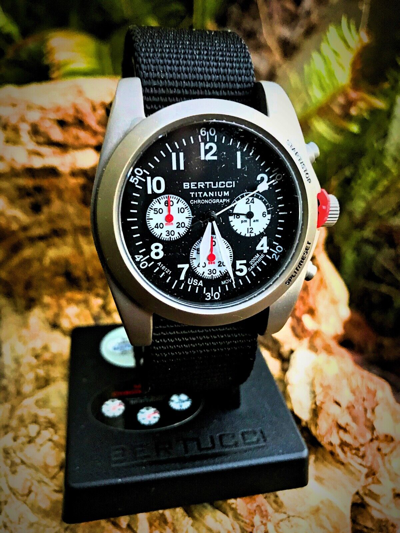 Pre-owned Bertucci A-11t Americana Field Chronograph Black Nylon Band Men's Watch 13343