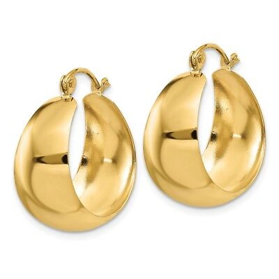 Pre-owned Superdealsforeverything Real 14kt Yellow Gold Polished 10.5mm Tapered Hoop Earrings