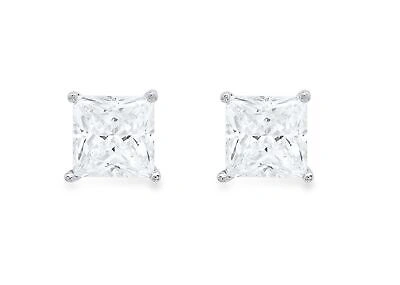 Pre-owned Pucci 2.0ct Princess Cut Vvs1 Real Moissanite Stud Earrings 14k White Gold Push Back In D