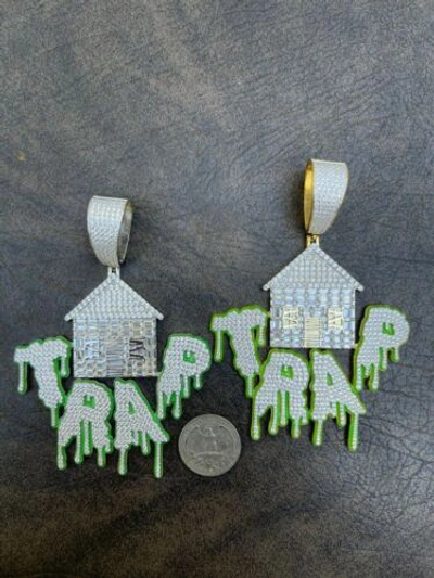 Pre-owned Silver Real 925  Gold Plated Huge 3" Glows In Dark House Trap Hip Hop Pendant Cz