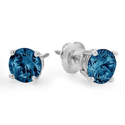 Pre-owned Pucci 4 Ct Round Cut Solitaire Natural London Blue Topaz Stud Earrings 14k White Gold In D