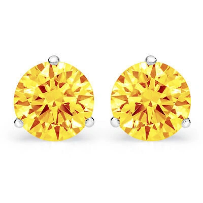 Pre-owned Pucci 4.0ct Round Cut Natural Citrine Stud Martini Gift Earrings Real 14k White Gold In Yellow