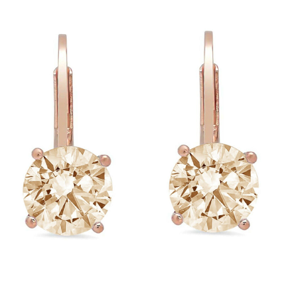 Pre-owned Pucci 2.0ct Round Cut Natural Morganite Drop Dangle Gift Earrings Real 14k Rose Gold
