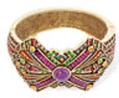 Pre-owned Heidi Daus Ease Into Beauty Crystal Bow Hinged Bangle Bracelet-swarovski El. In Green, Montana, Black, Topaz, Red, Amethyst